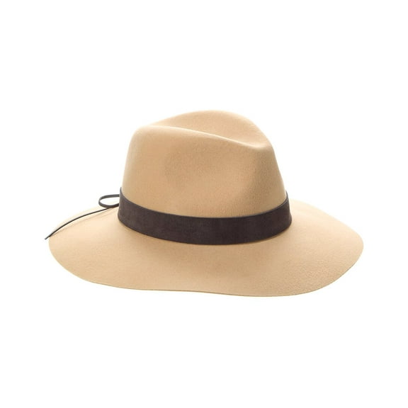 Bruno Magli Wide Brim Leather-Trim Wool Fedora, Brown