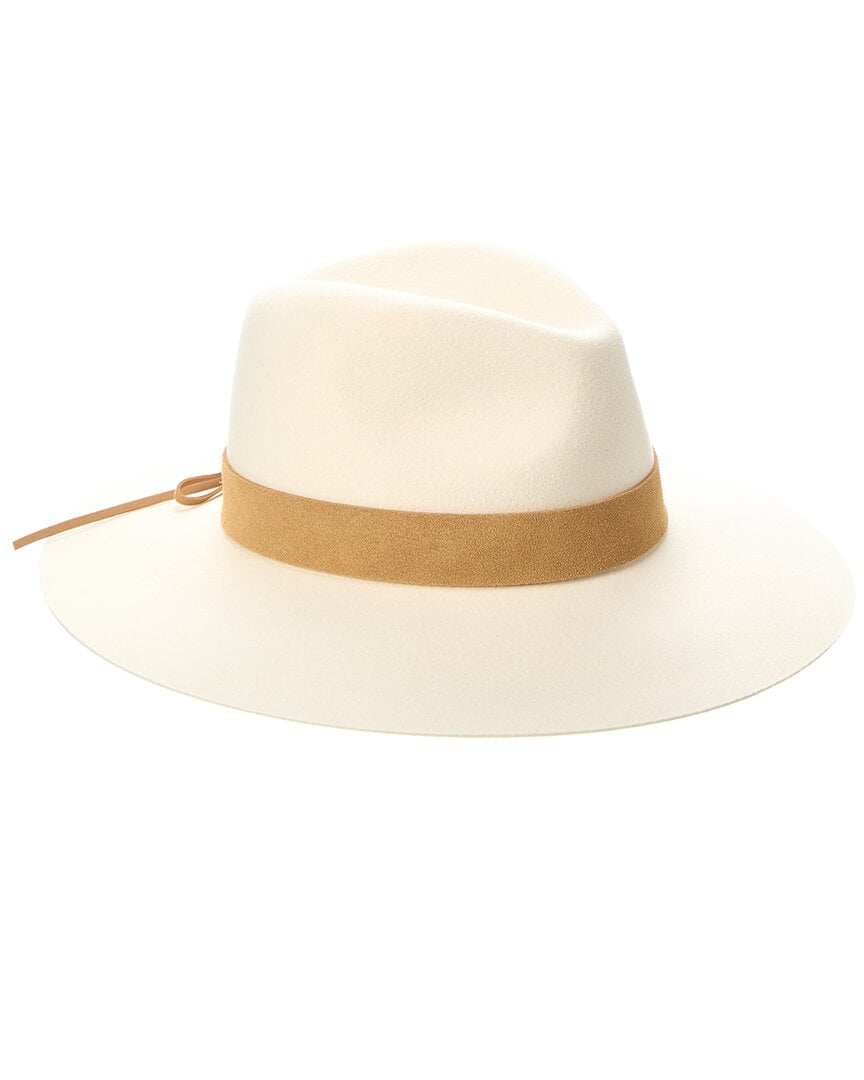 Bruno Magli Wide Brim Leather-Trim Wool Fedora, White  display picture 2