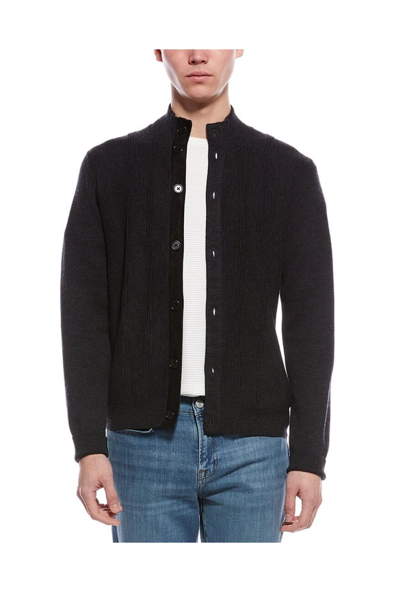 mens Merino Wool Cardigan, XL, Black