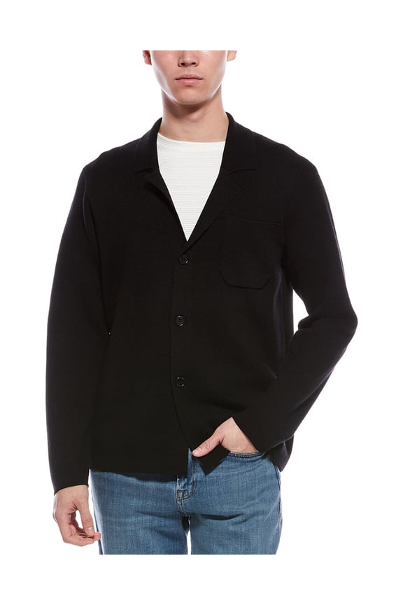 mens Merino Wool Cardigan, XL, Black
