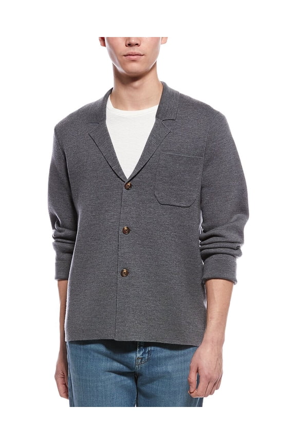 mens Merino Wool Cardigan, XL, Grey