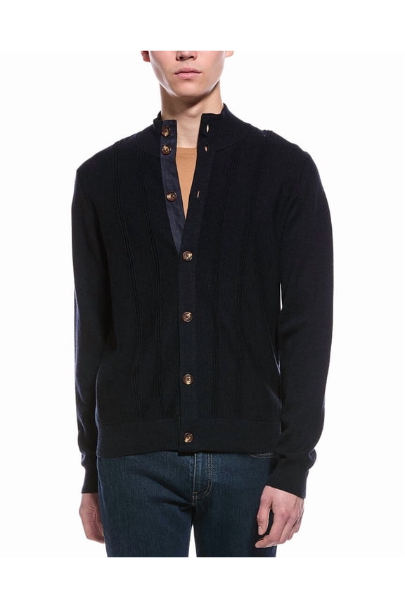 mens Merino Wool Cardigan, l, Blue
