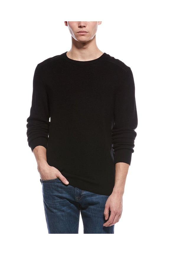 mens Merino Wool Crewneck Sweater, XL, Black