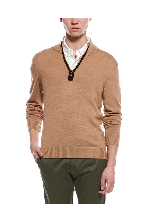 mens Plaited 1/4-Zip Merino Wool Mock Neck Sweater, m, Multi