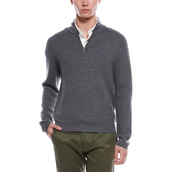Bruno Magli mens Textured 1/4-Zip Merino Wool Mock Neck Sweater, XL, Gray