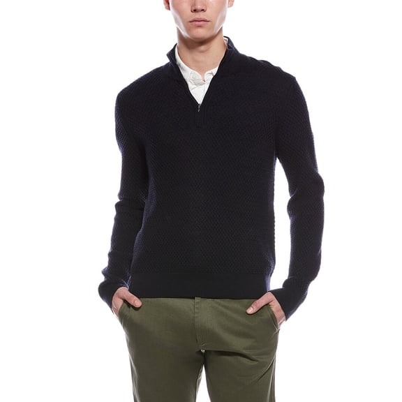Bruno Magli mens  Textured 1/4-Zip Merino Wool Mock Neck Sweater, l, Navy