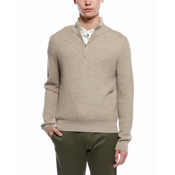 Bruno Magli mens Textured 1/4-Zip Merino Wool Mock Neck Sweater, m, Brown