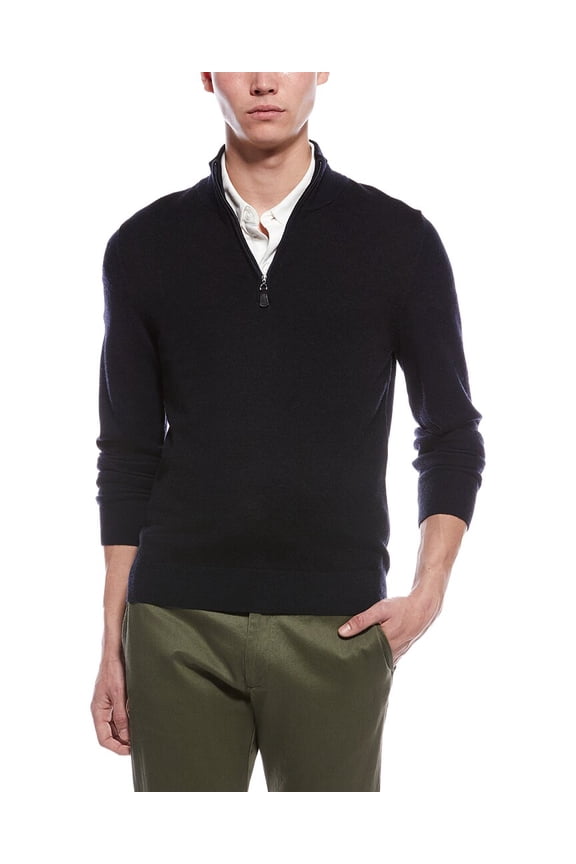 mens Textured 1/4-Zip Merino Wool Mock Neck Sweater, m, Navy