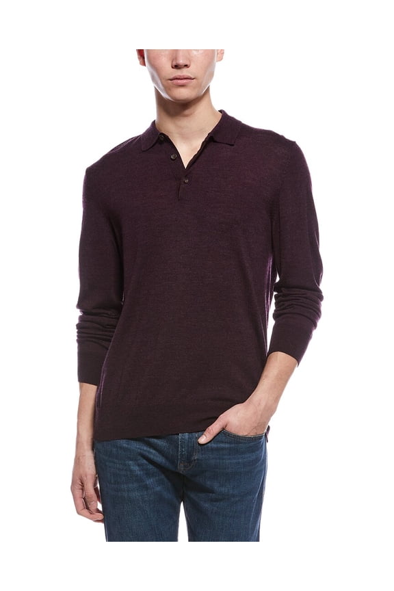 mens Wool Polo Sweater, l, Purple