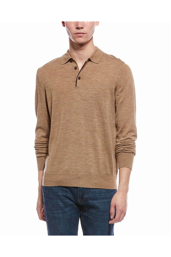 mens Wool Polo Sweater, s, Brown