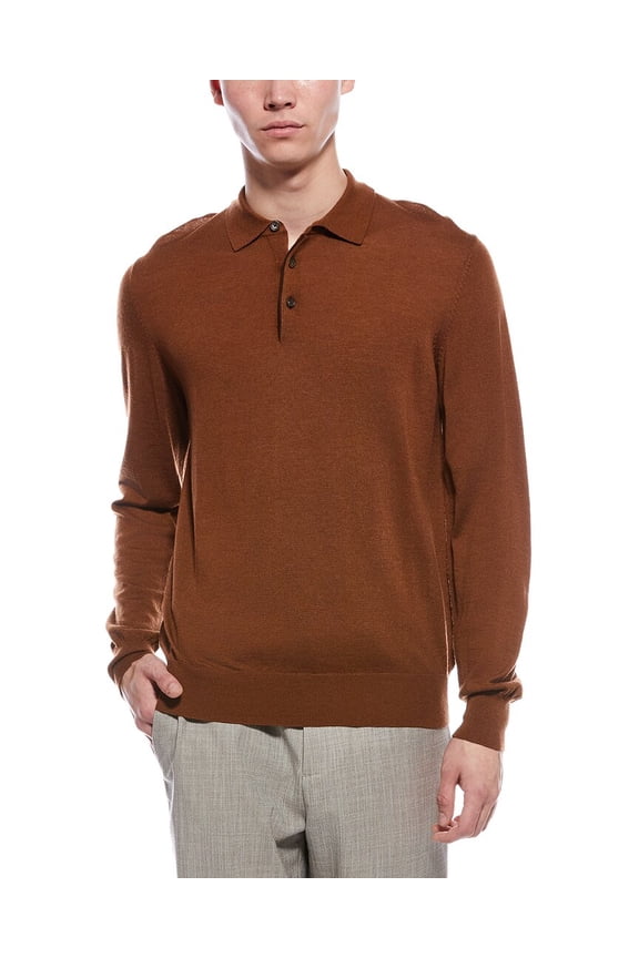 mens Wool Polo Sweater, s, Brown