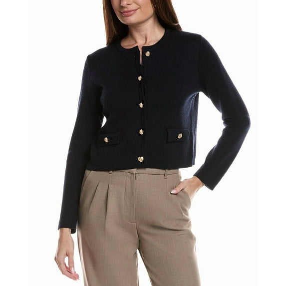 Bruno Magli womens Merino Wool Cropped Crewneck Jacket, l, Navy