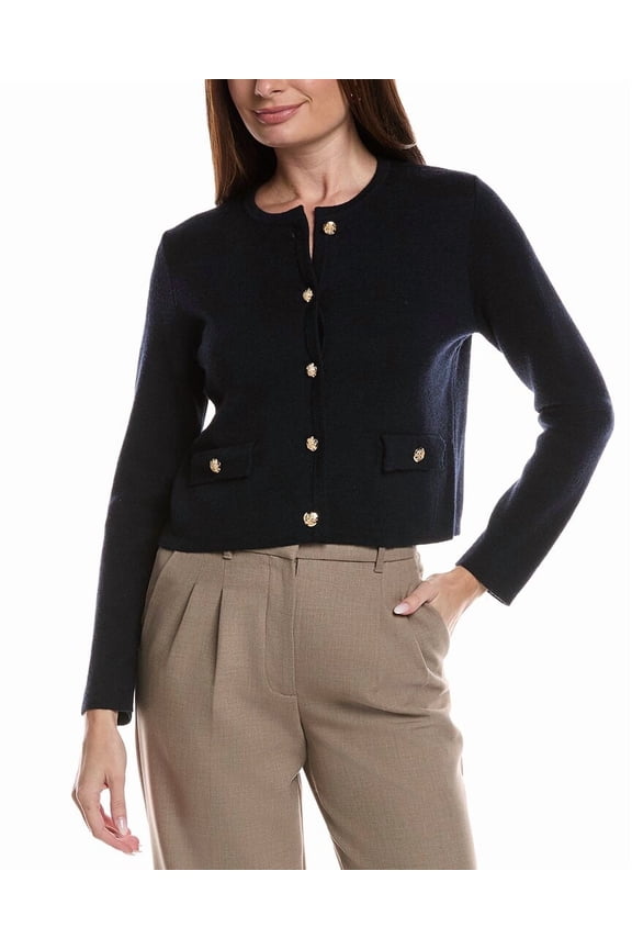 womens Merino Wool Cropped Crewneck Jacket, m, Navy