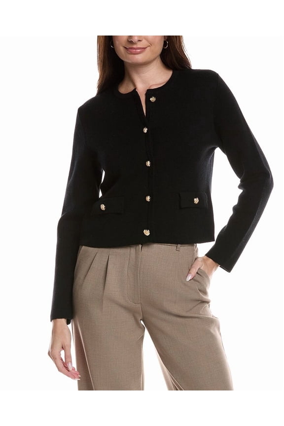 womens Merino Wool Cropped Crewneck Jacket, s, Black