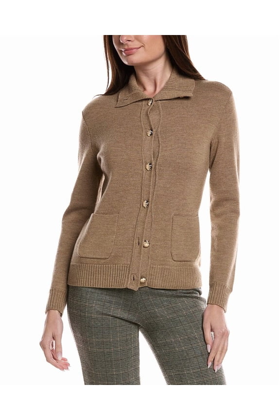 womens Merino Wool Epaulet Sweater Jacket, s, Tan