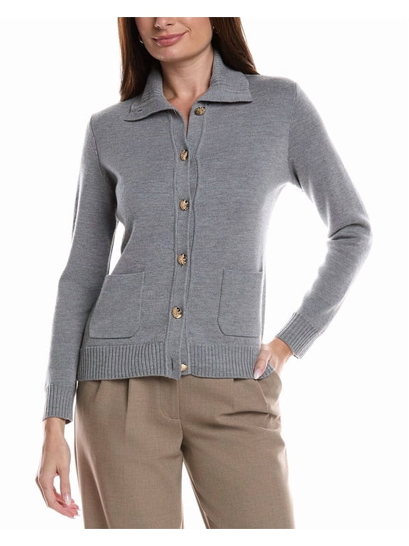 womens Merino Wool Epaulet Sweater Jacket, xs, Grey