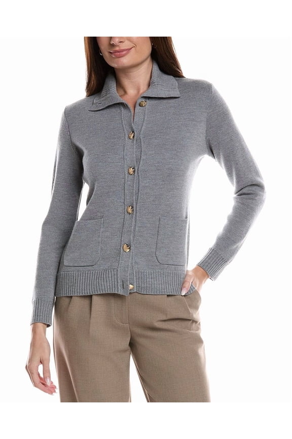womens Merino Wool Epaulet Sweater Jacket, xs, Grey