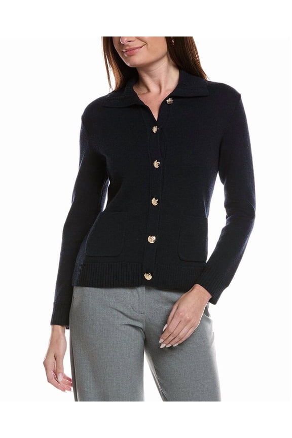 womens Merino Wool Epaulet Sweater Jacket, xs, Navy
