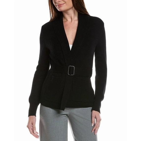 Bruno Magli womens Merino Wool Ribbed Belted Shawl Cardigan, xs, Black