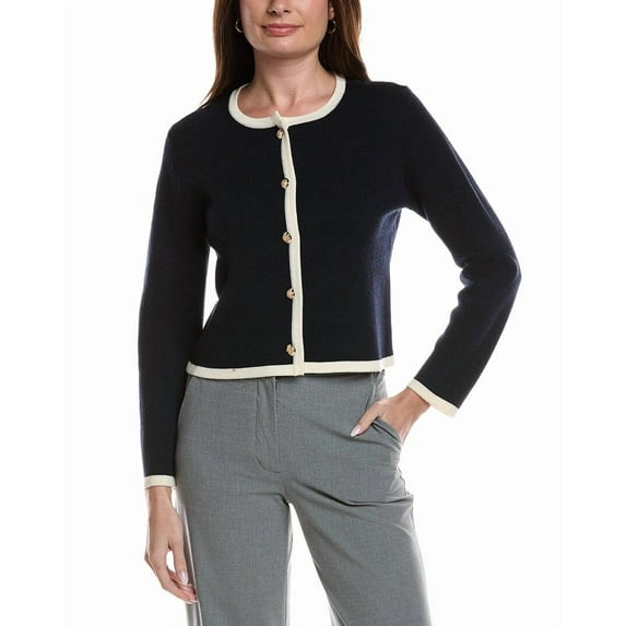 Bruno Magli womens Tipped Merino Wool Cropped Jacket, l, Navy