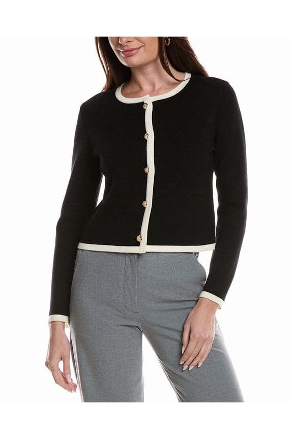 womens Tipped Merino Wool Cropped Jacket, m, Black