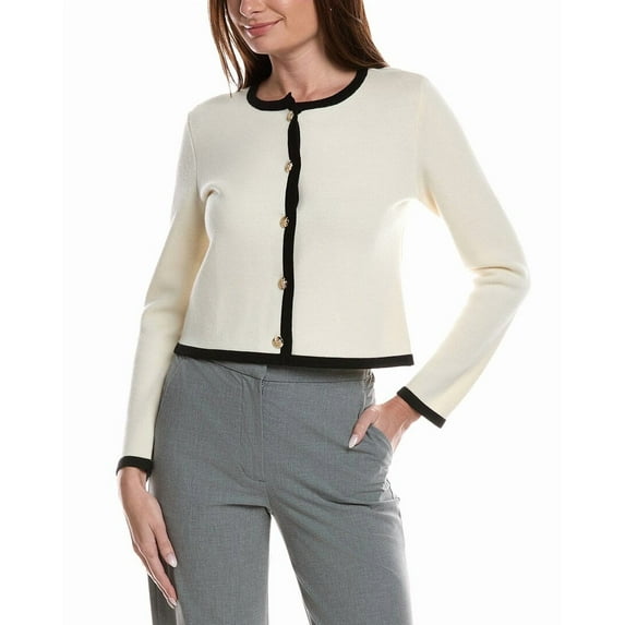 Bruno Magli womens Tipped Merino Wool Cropped Jacket, m, White