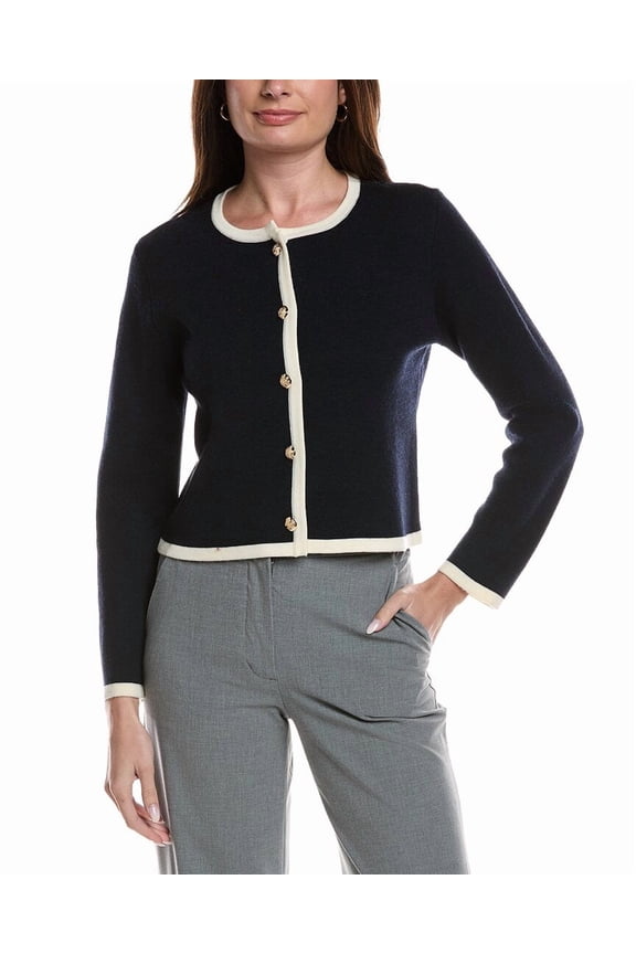 womens Tipped Merino Wool Cropped Jacket, s, Navy
