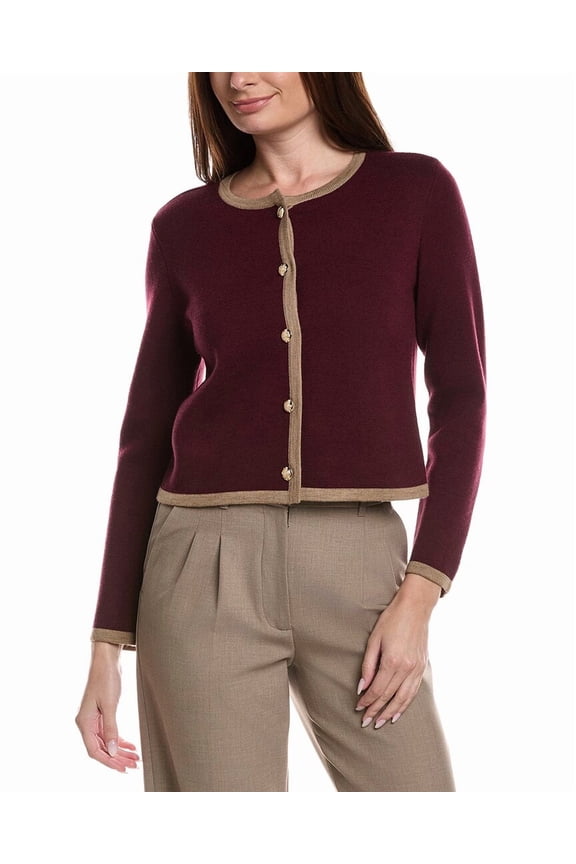 womens Tipped Merino Wool Cropped Jacket, s, Red