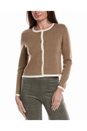 womens Tipped Merino Wool Cropped Jacket, s, Tan