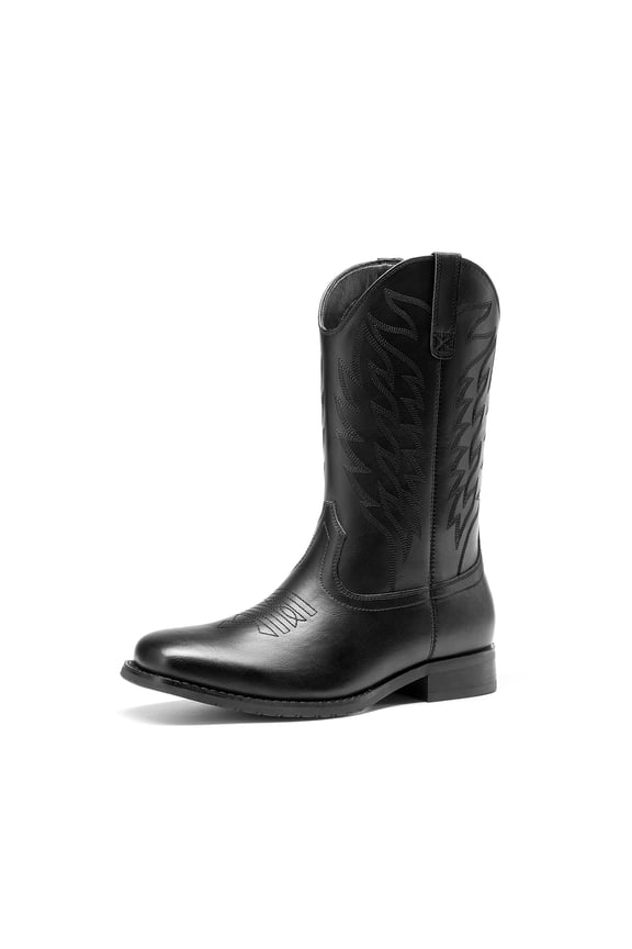 Cowboy Boots for Men, Slip on Western Boots with Chic Embroidered Durable Short Retro Country Square Toe Boot