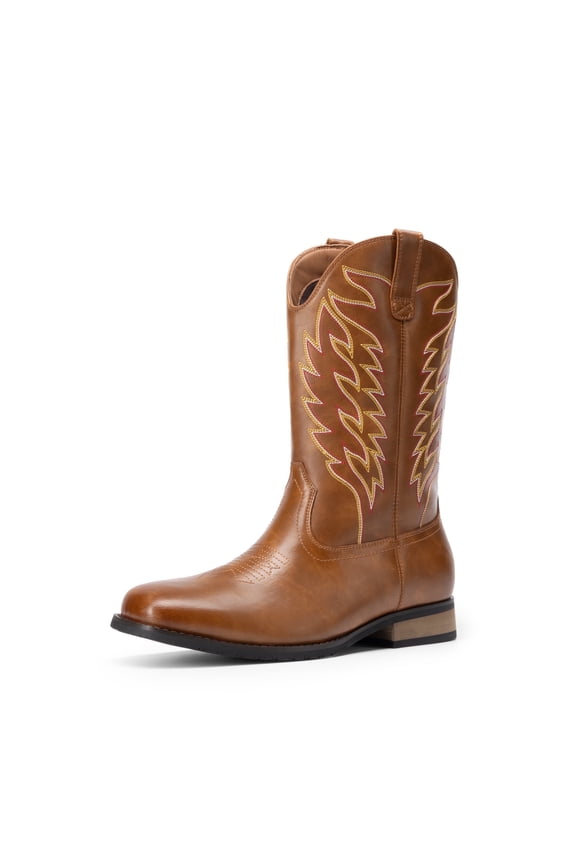 Cowboy Boots for Men, Slip on Western Boots with Chic Embroidered Durable Short Retro Country Square Toe Boot