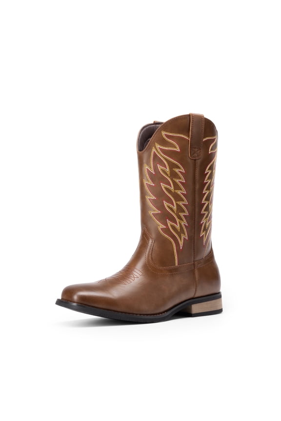 Cowboy Boots for Men, Slip on Western Boots with Chic Embroidered Durable Short Retro Country Square Toe Boot