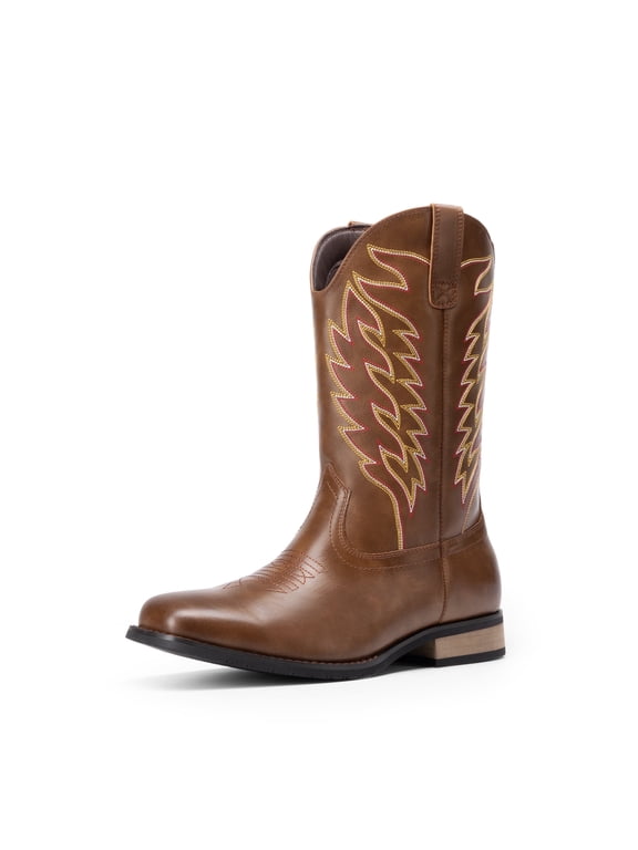 Cowboy Boots for Men, Slip on Western Boots with Chic Embroidered Durable Short Retro Country Square Toe Boot