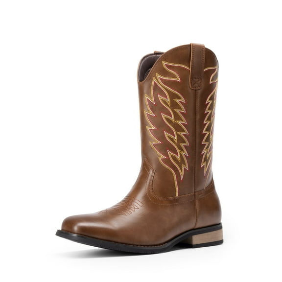 Bruno Marc Cowboy Boots for Men, Slip on Western Boots with Chic Embroidered Durable Short Retro Country Square Toe Boot