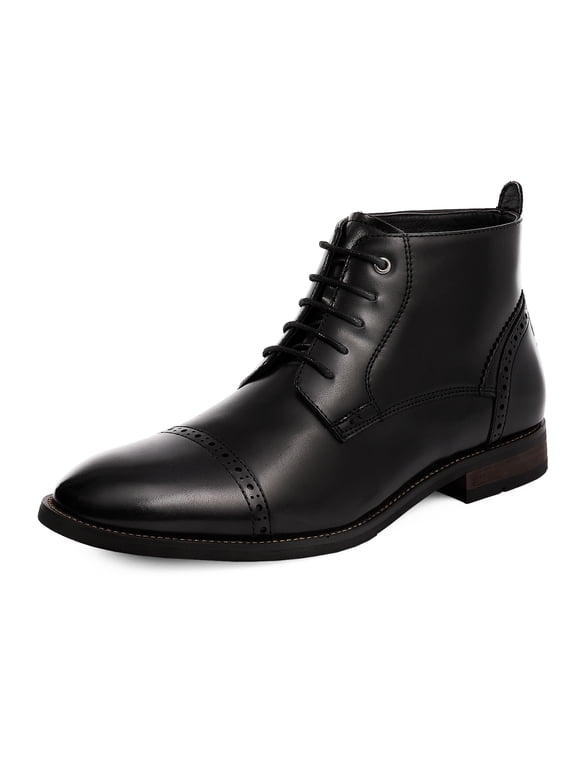 Men Busines Dress Oxford Boots Classic Ankle Boot Cap Lace up Leather Lined Boots WARNER-2 BLACK Size 9