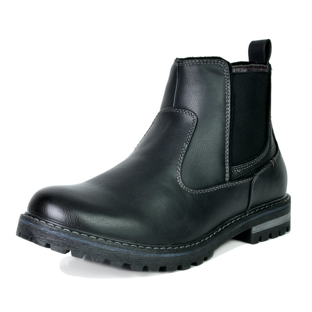 Bruno Marc Men Chelsea Ankle Boots Men's Casual Faux Leather Boots Shoes Plain Toe Slip On Desert Boots ENGLE-03 BLACK Size 8.5