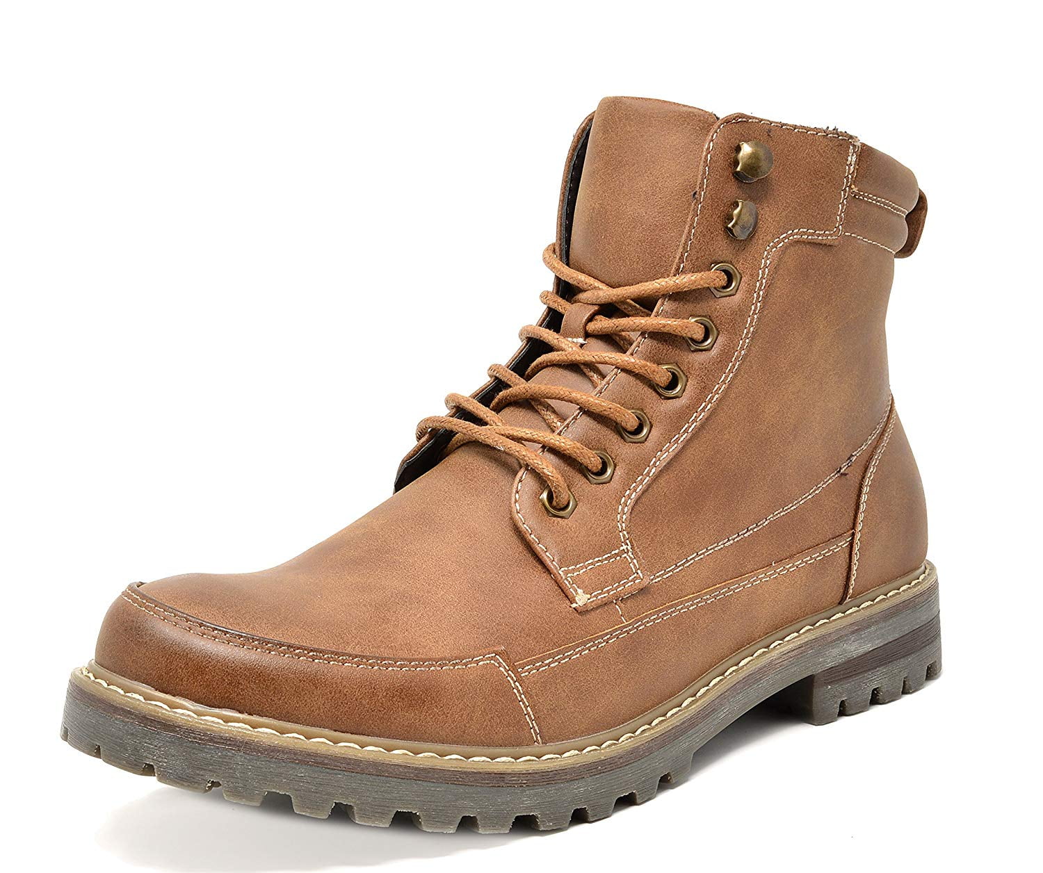 New Bruno Marc Men’s Sz 9.5 Brown Leather Combat  Motorcycle Lace Up Ankle Boots Bruno Marc Mens Military Motorcycle Combat Riding Ankle  main image 3