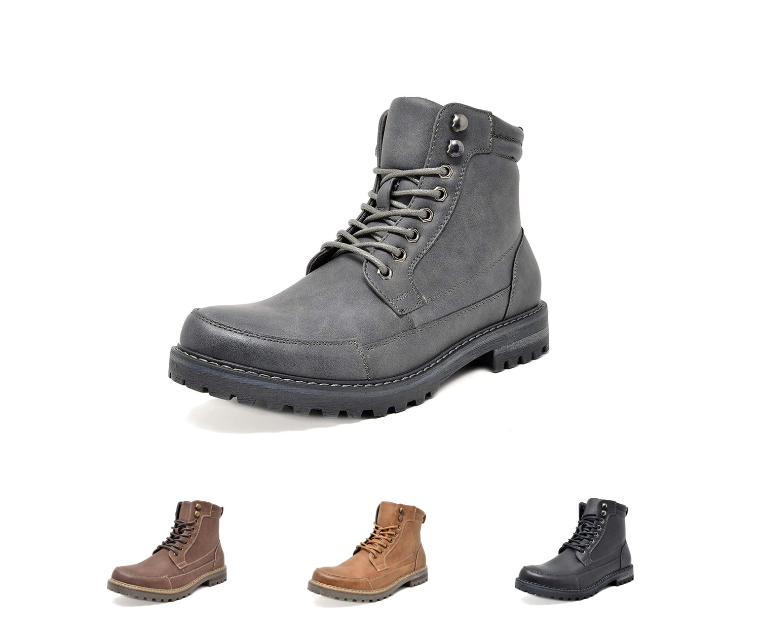 Bruno Marc Apache Grey Leather Lace-Up & Side Zip Work Combat Boots sz 12 NWOT Bruno Marc Men Military Boots Motorcycle Combat Riding Ankle  main image 2