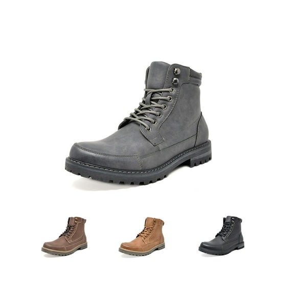 Bruno Marc Men Military Boots Motorcycle Combat Riding Ankle Leather Boots for Men Outdoor Work Boots Engle-01 Grey Size 7.5