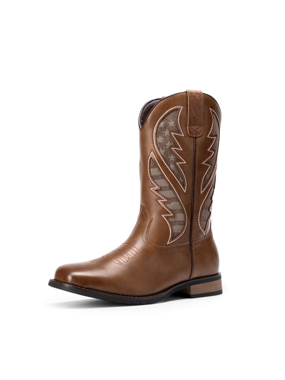 Men's Durable Cowboy Classic Slip on Western Boots with Chic Embroidered Durable Short Fashionable Western Boots