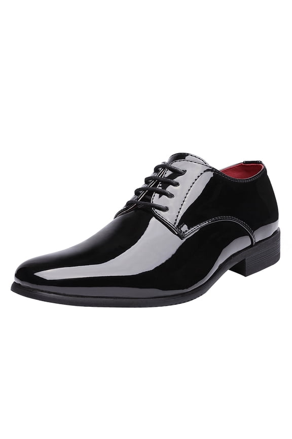 Men's Faux Patent Leather Dress Shoes Classic Lace-up Formal Oxford BLACK CEREMONY-06 size 10.5