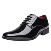 Men's Faux Patent Leather Dress Shoes Classic Lace-up Formal Oxford BLACK CEREMONY-06 size 6.5