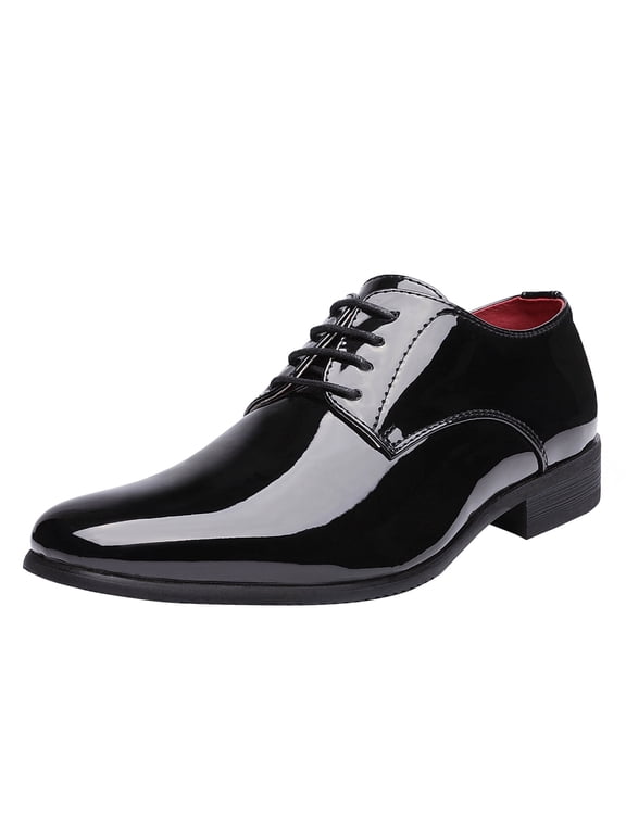 Men's Faux Patent Leather Dress Shoes Classic Lace-up Formal Oxford CEREMONY-06 size 9.5