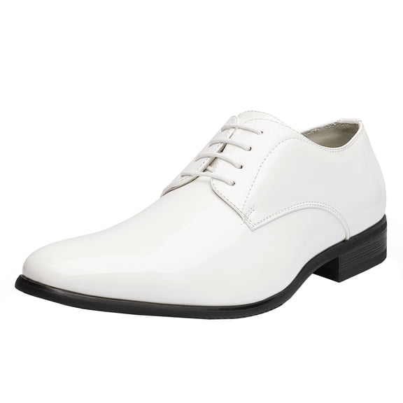 Bruno Marc Men's Faux Patent Leather Dress Shoes Classic Lace-up Formal Oxford WHITE CEREMONY-06 size 12