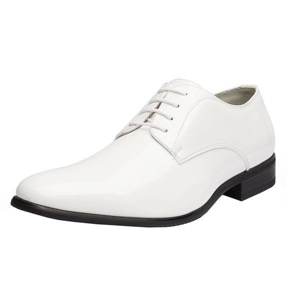 Bruno Marc Men's Faux Patent Leather Dress Shoes Classic Lace-up Formal Oxford WHITE CEREMONY-06 size 7.5