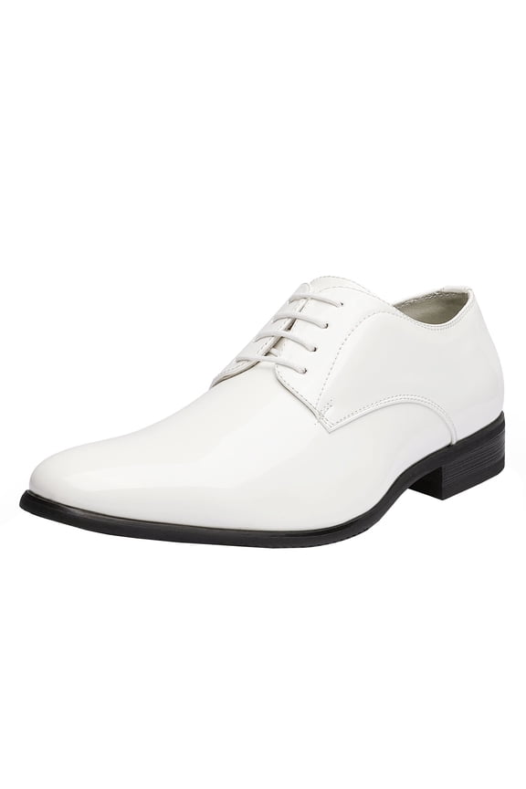 Men's Faux Patent Leather Dress Shoes Classic Lace-up Formal Oxford WHITE CEREMONY-06 size 9