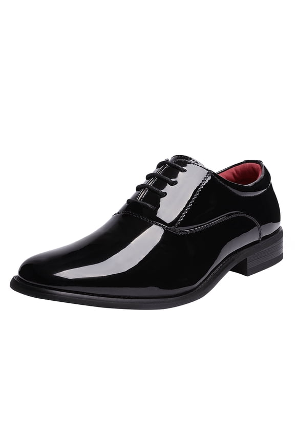Men's Faux Patent Leather Tuxedo Dress Shoes Classic Lace-up Formal Oxford BLACK size 8