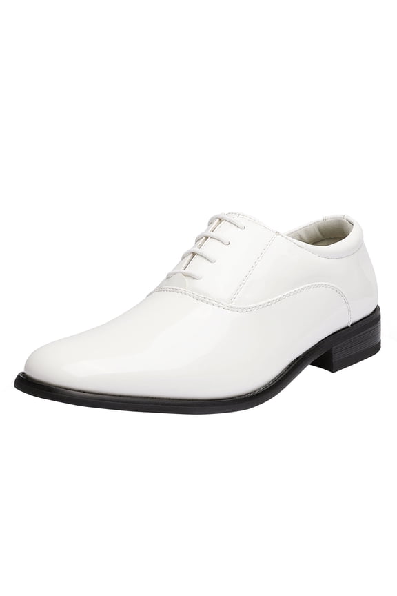 Men's Faux Patent Leather Tuxedo Dress Shoes Classic Lace-up Formal Oxford WHITE size 11
