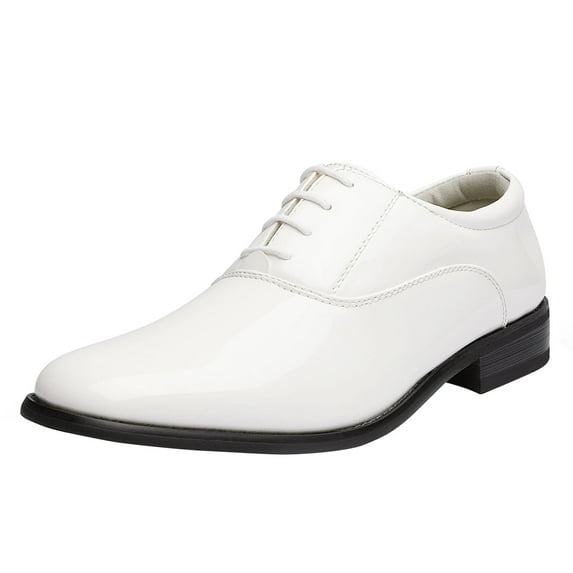 Bruno Marc Men's Faux Patent Leather Tuxedo Dress Shoes Classic Lace-up Formal Oxford WHITE size 7.5