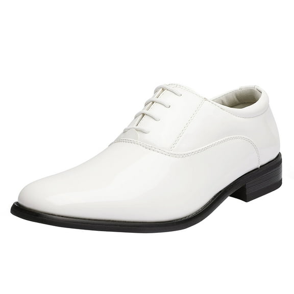 Bruno Marc Men's Faux Patent Leather Tuxedo Dress Shoes Classic Lace-up Formal Oxford WHITE size 8